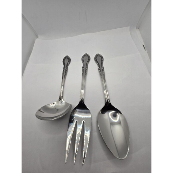 Columbia Beaded Handle Stainless Steel Flatware Complete Serving Set 3 pcs. - Picture 3 of 8